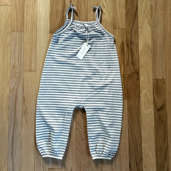 QUINCY MAE smocked periwinkle stripe jumpsuit romper size 18-24 month - Picture 2 of 10